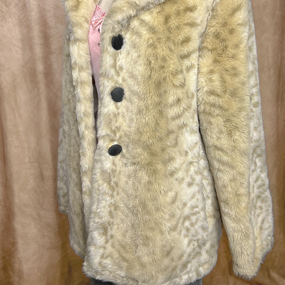 Vintage 90s Leopard Animal Print Faux Fur Coat Fluffy Indie Mcbling Mobwife Euro - Picture 10 of 11